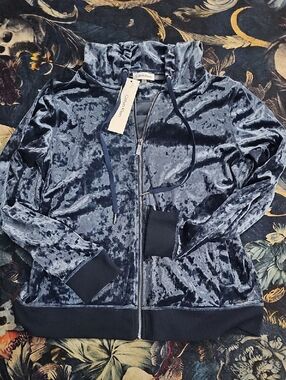 Calvin Klein Crushed Velvet Zip Hoodie - Navy Blue